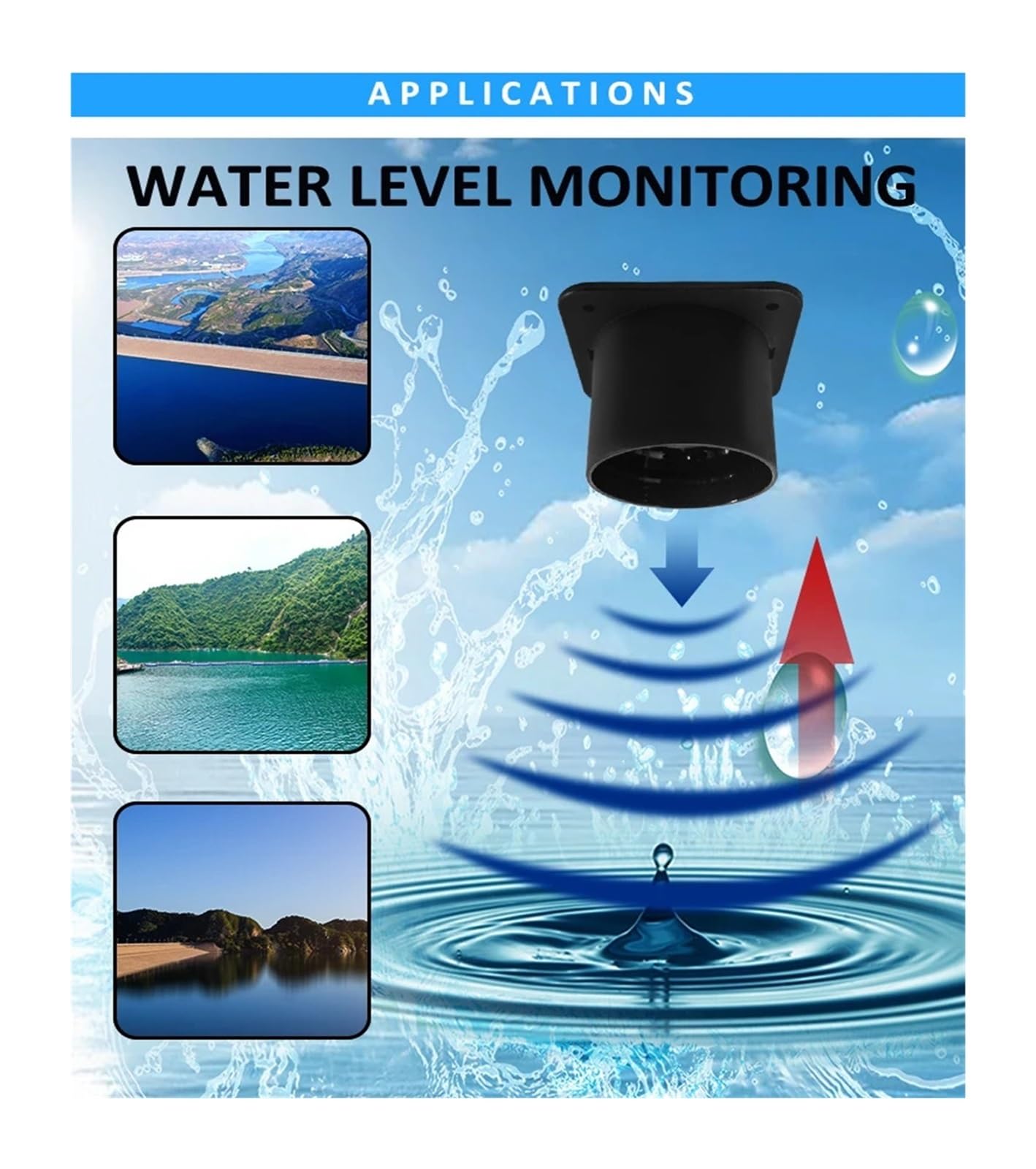 Wasserstandssensor, UART PWM RS485 RS232 Ultraschall-Durchflusssensor, Staudamm, Wasserstandssensor, Reichweite 15 m, Objektnähe, Ultraschall-Vibrationssensor(485)