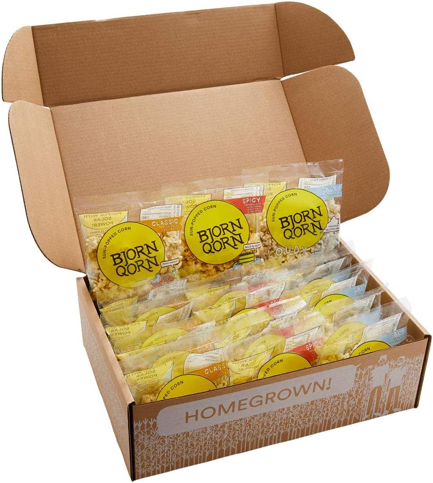 BjornQorn Popcorn Mini-Mix 15 Pack (3 Flavors) - Vegan & Gluten-Free - (5) Classic, (5) Spicy, (5) Cloudy - (15 1oz bags)