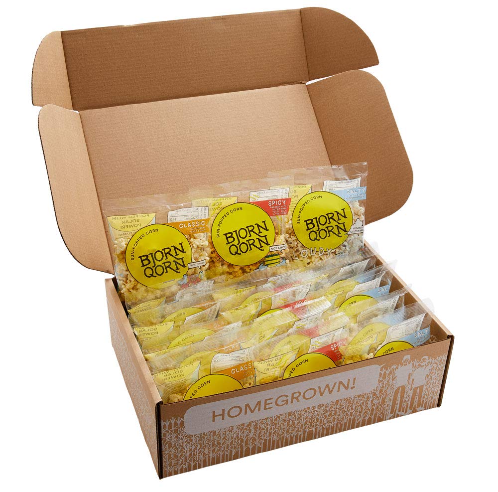 BjornQorn Popcorn Mini-Mix 15 Pack (3 Flavors) - Vegan & Gluten-Free - (5) Classic, (5) Spicy, (5) Cloudy - (15 1oz bags)