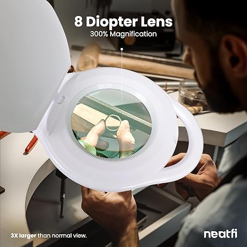 Miniatura 2 de Neatfi Lámpara de aumento con abrazadera, lente de 5 pulgadas, 3 modos de luz, 3000K-6500K, regulable, para coser, pintar, hacer joyas y leer