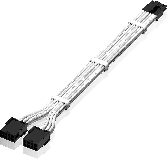 EZDIY-FAB PSU Cable Extension 12Pin to Dual 8P,16AWG PCIe Sleeved Extension Cable for RTX 3060ti 3070 3080 3080ti 3090- White [300mm]