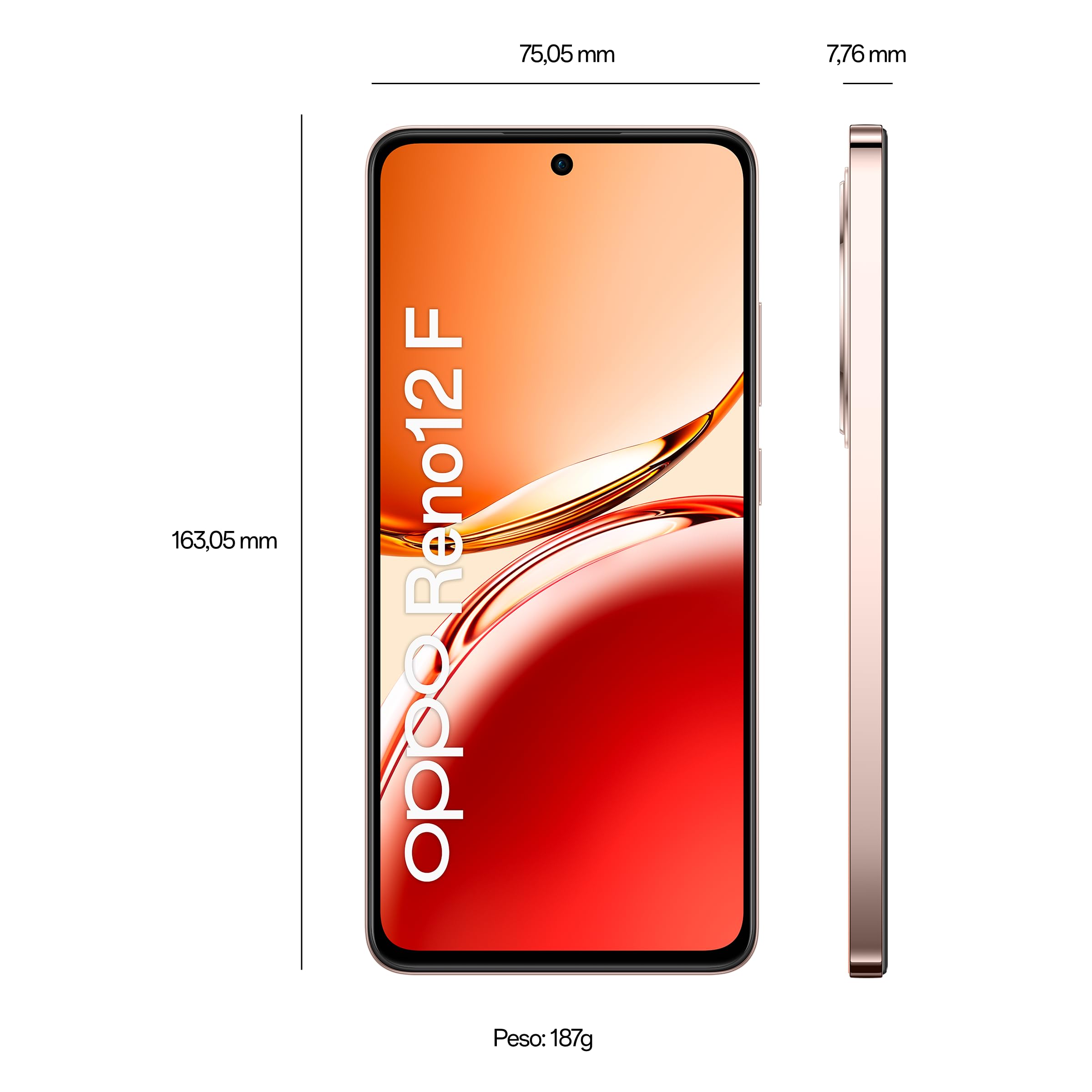 OPPO Reno12 F 4G AI Smartphone, Tripla fotocamera 50+8+2MP, Selfie 32MP, Display 6.67” 120HZ AMOLED FHD+, 5000mAh, RAM 8GB(Esp4GB/6GB/8GB)+ROM 256GB, Supporto Auto [Versione Italia], Amber Orange