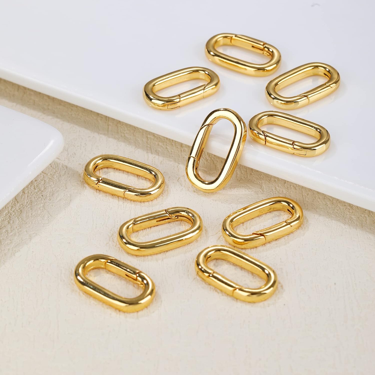 18K Gold Filled Oval Clasp Necklace Connector Spring Clasps Keychain Carabiner Lock Clasps Included for Jewelry Finding Necklace Bracelet Making (22.5 * 12.5 * 3MM, Gold)