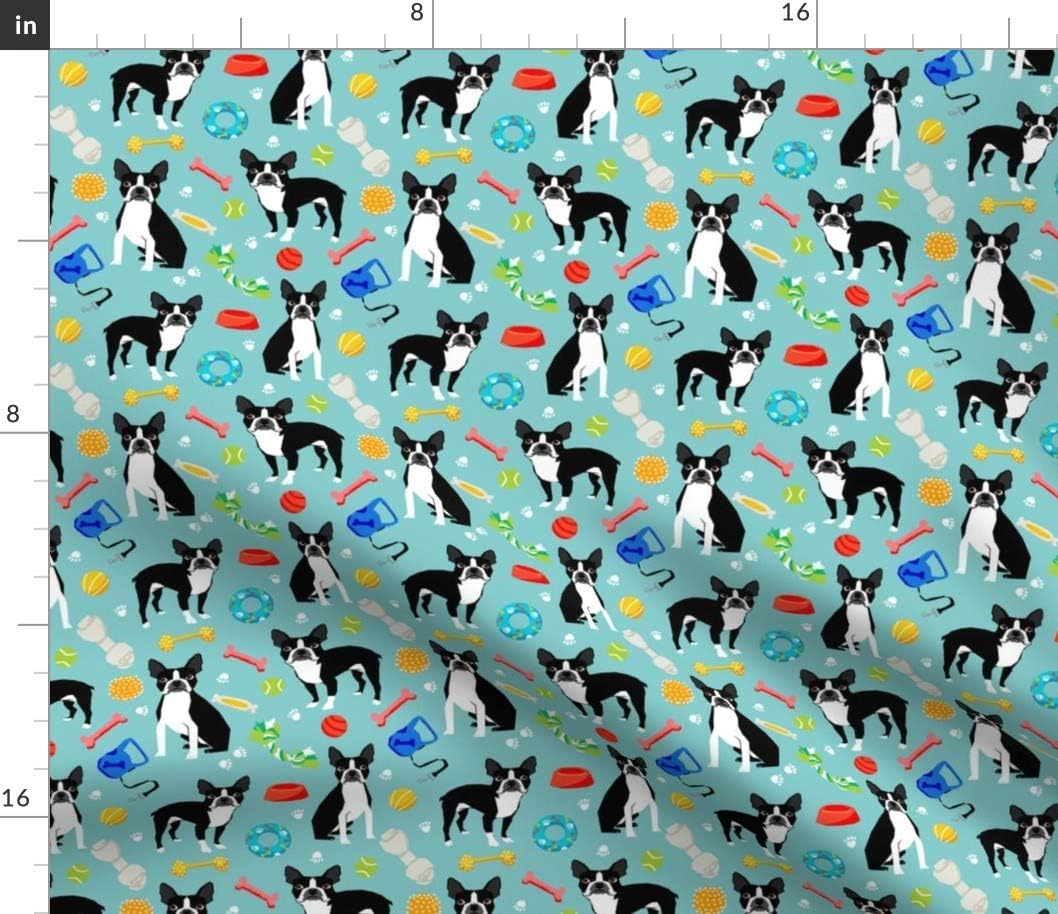 Spoonflower Fabric - Boston Terrier, Terriers, Dog, Dogs, Cute, Pet, Toys, Blue, Black, Printed on Petal Signature Cotton Fabric by The Yard - Sewing Quilting Apparel Crafts Decor