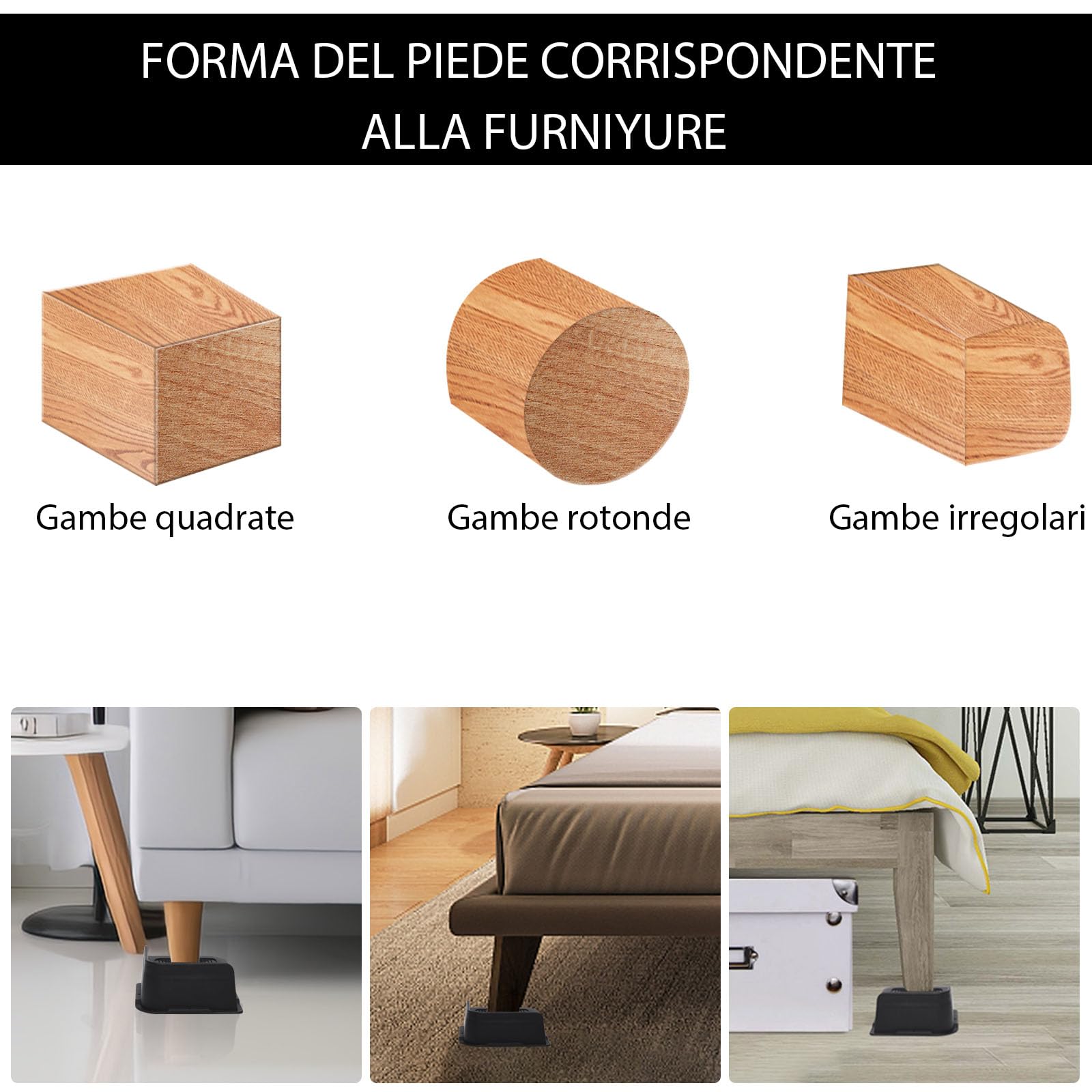 MYMULIKE Alzate per Letti 5,1 cm, 7,6 cm, 10,2 cm, 15,2 cm o 20,3 cm per Uso Intensivo Rialzi per Mobili, Fino a 2721,6 kg Design a Forma di L Blocchi Sollevatori per Letti per Divano, Scrivania