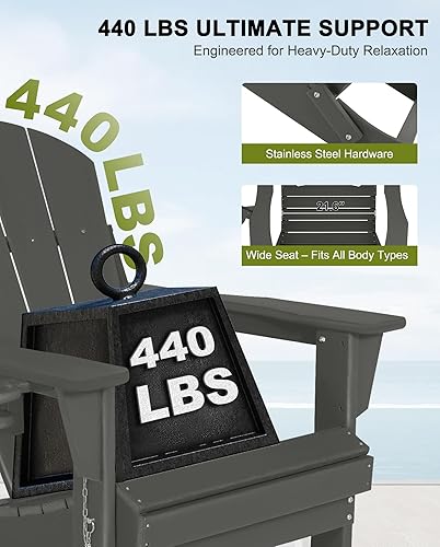 Miniatura 6 de ABCPATIO Silla plegable Adirondack para exteriores, resistente a la intemperie, con portavasos, ancho de asiento de 20 pulgadas, gris oscuro