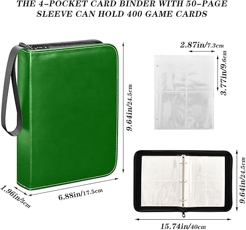 Miniatura 3 de Dark Green Card Album Binder in Durable PU Leather, Secure Zippered Design, Trading Card Binder Leather