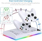 Upgraded RGB Cooling Fan Charging Station for Xbox Series S Console & Controller,Dual Charger Dock and Cooler System Stand with 15 Colorful Light Modes Accessories with 2*1400mAH Rechargeable Battery | Vertical Docking Station with 2*1400mAh Recharge