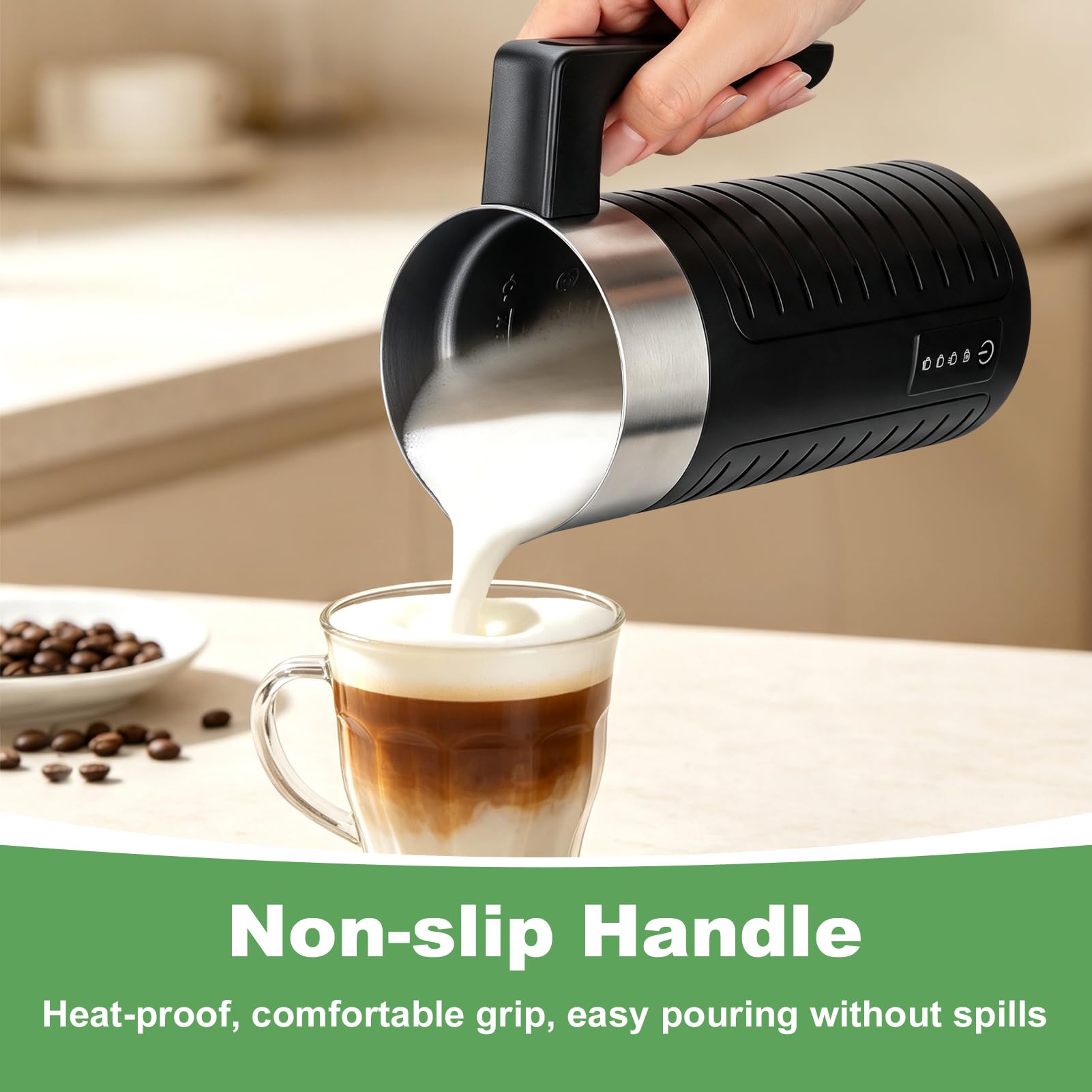 Espumador de leche AirOpen, espumador y calentador de leche eléctrico automático con función «One-Touch» para café, latte, capuchino y macchiato