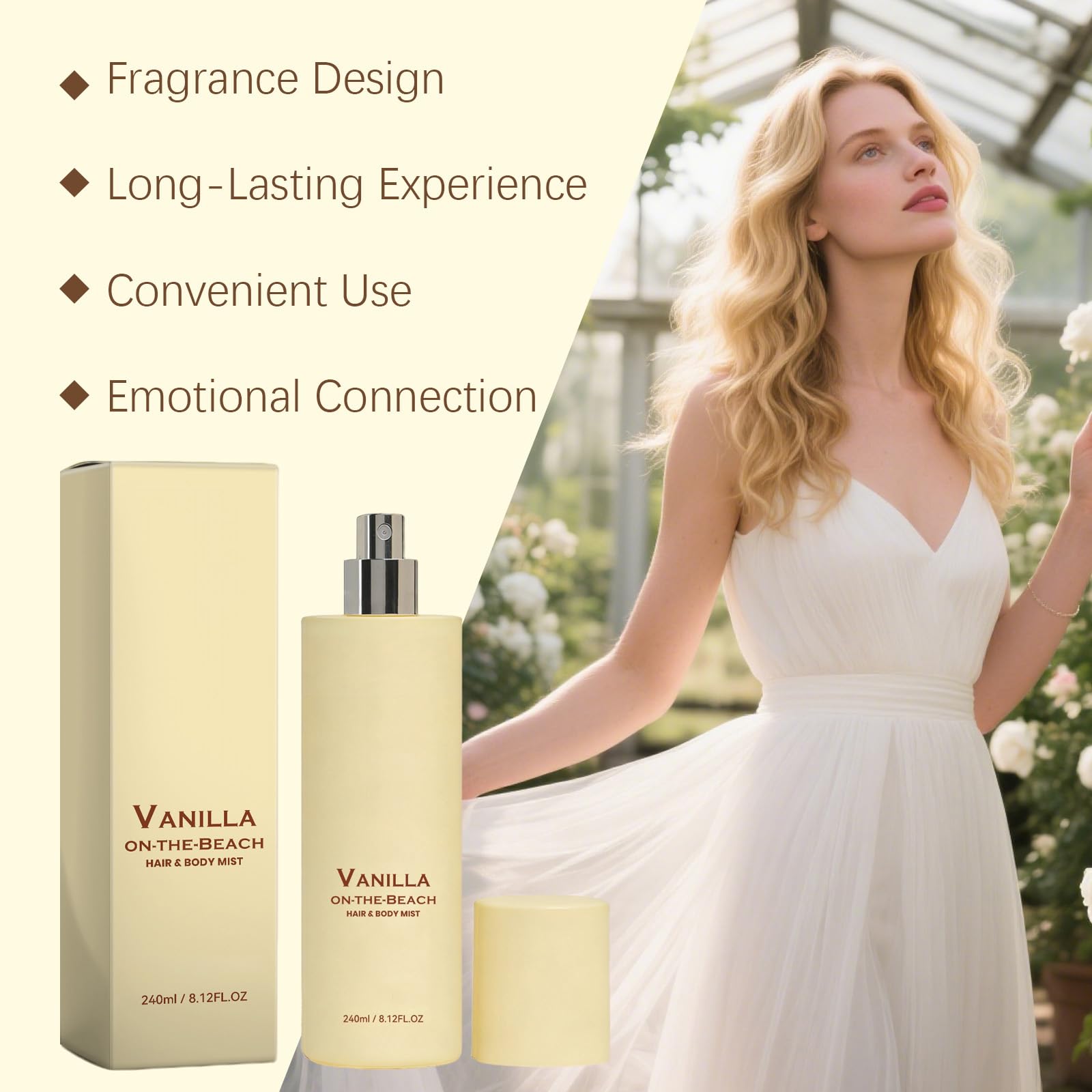 Vanilla Beach Haar- und Körperspray, Warmer Vanille-Kokos-Duft, Langanhaltender, frischer Duft, Leicht & Nicht klebrig für Haut & Haar, Vanilleparfüm für Damen und Herren (6PCS)
