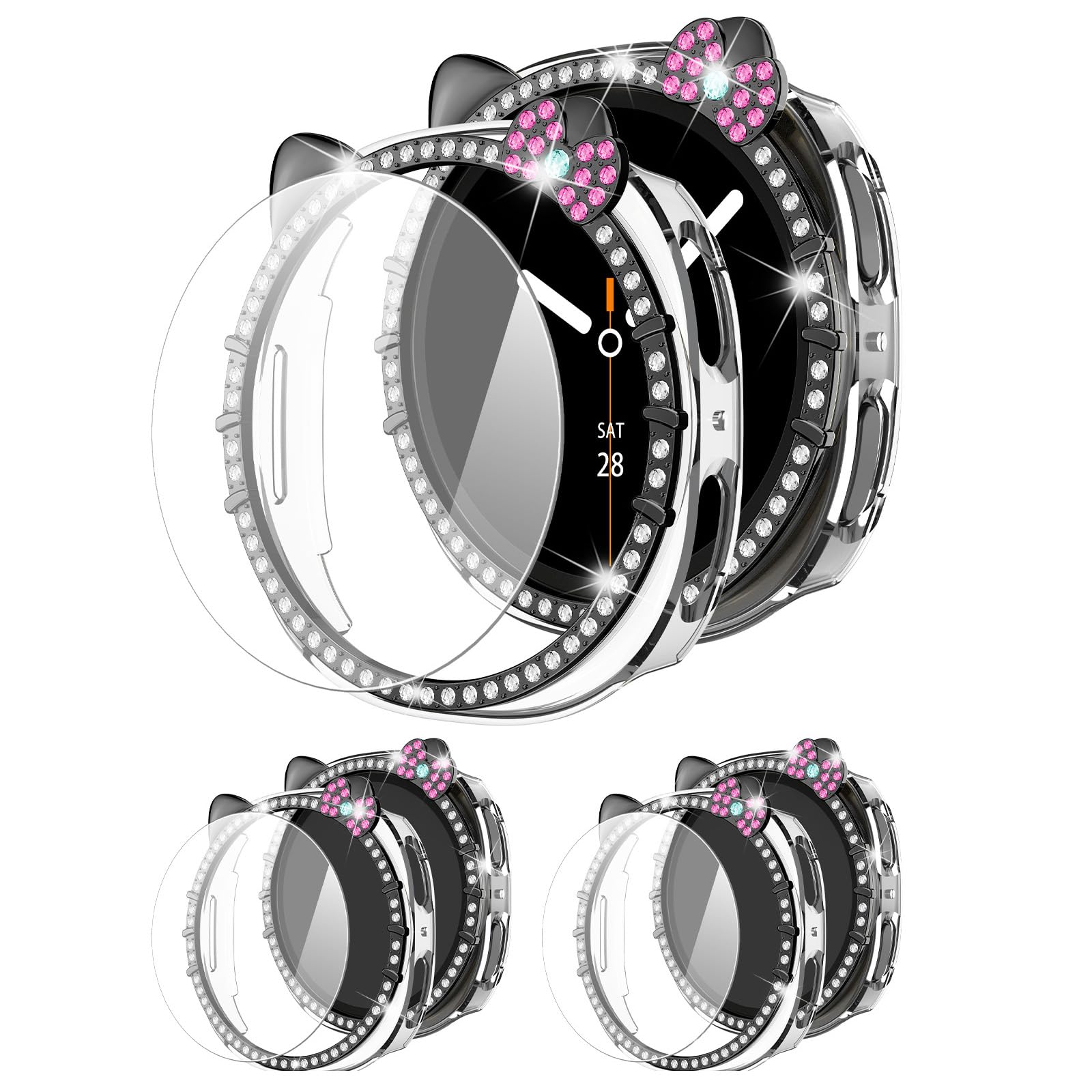 Photo 1 of [2+2Pack Bling Diamond Case for Samsung Galaxy Watch 8 Screen Protector 40mm Cute Cat Women, Glitter Rhinestone Protective Hard PC Bumper Covers for Galaxy Watch 8 Case 40mm Cover Accessories