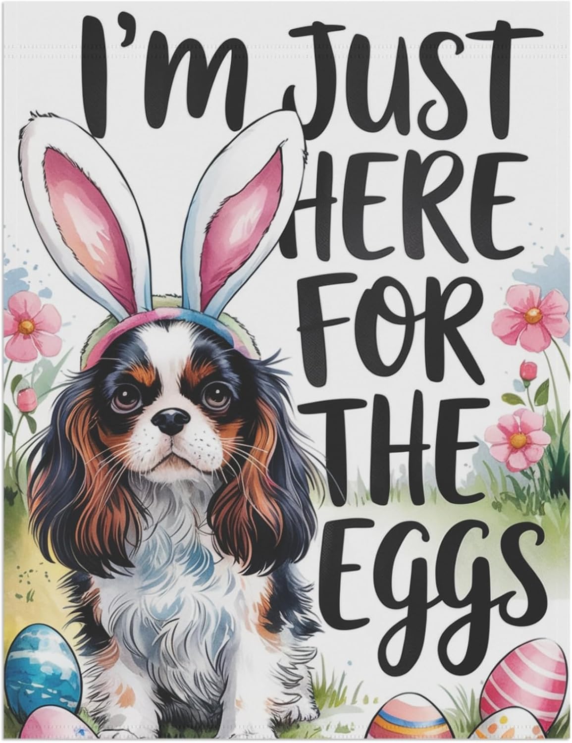PUDDINFLAGS Tricolor King Charles Cavalier Spaniel Easter Yard Flag Home Decorative Garden, Funny Dog Outside Decor, Spring