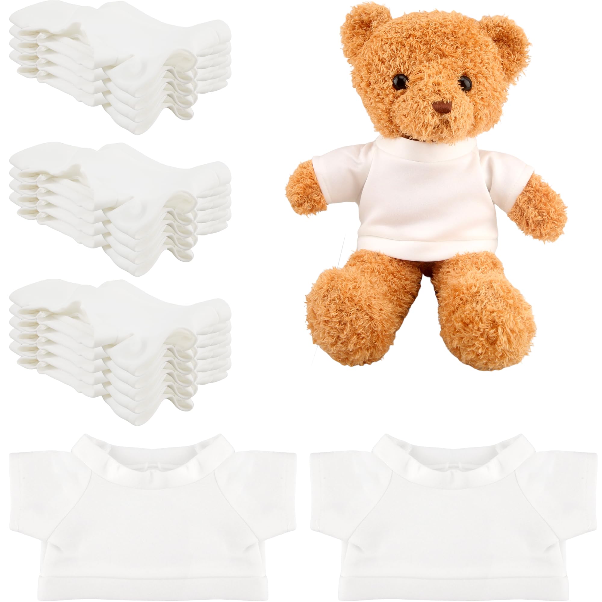 15 Pcs Stuffed Bear Toy White T Shirt Bulk Sublimation Blank Bear Clothes White Tee Shirt Doll T Shirts for 14-18 Inch Stuffed Bears Dolls DIY