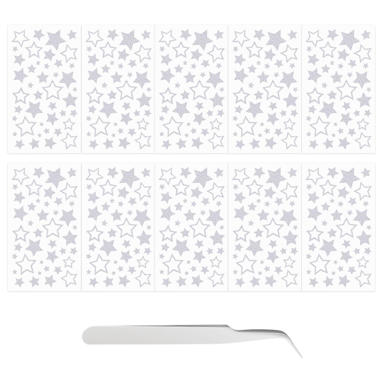 Feuilles d'étoiles autocollantes brillantes argent creux scrapbooking Noël avec pince