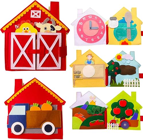 My Farm Day - Libro de fieltro para niños de 3 a 5 años, juguetes de viaje Montessori, libro silencioso de tela suave para niños de 1 a 3 años (Mi