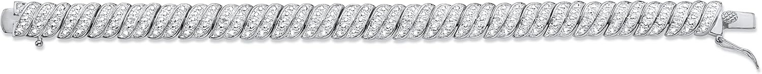 PalmBeach Platinum Plated Diamond Cut Diamond Accent S Link Bracelet 7.5"
