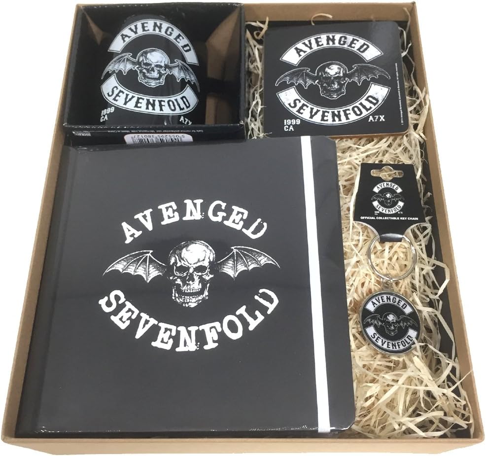 Official Avenged Sevenfold - Death Bat Logo - Gift Hamper containing Mug, Coaster, Notebook and Keychain