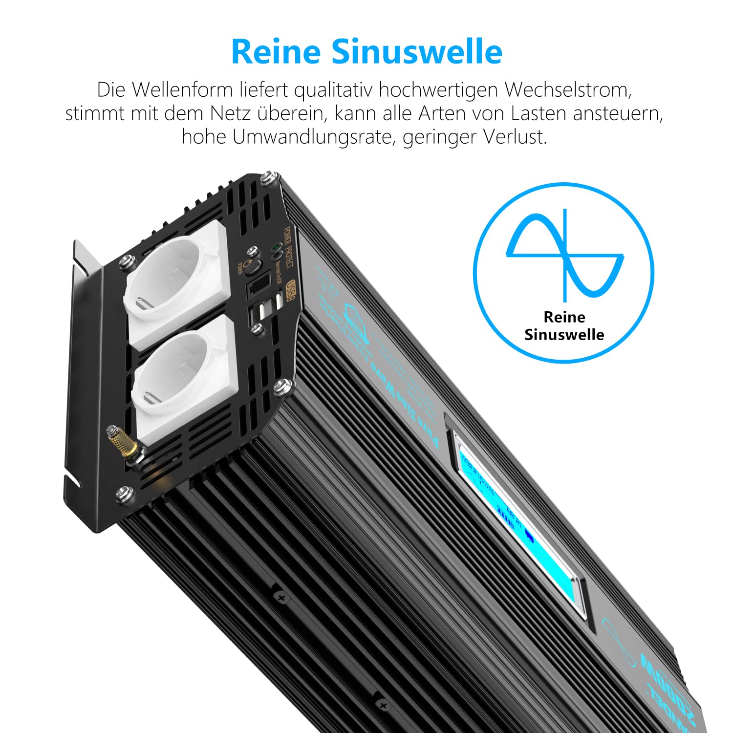GIANDEL 2000W Inverter Onda Sinusoidale Pura 12V a 230V Anello Magnetico | Convertitore con schermo LCD e compatibilità LiFePO4 per elettrodomestici, casa, camper, camion e solare off-grid