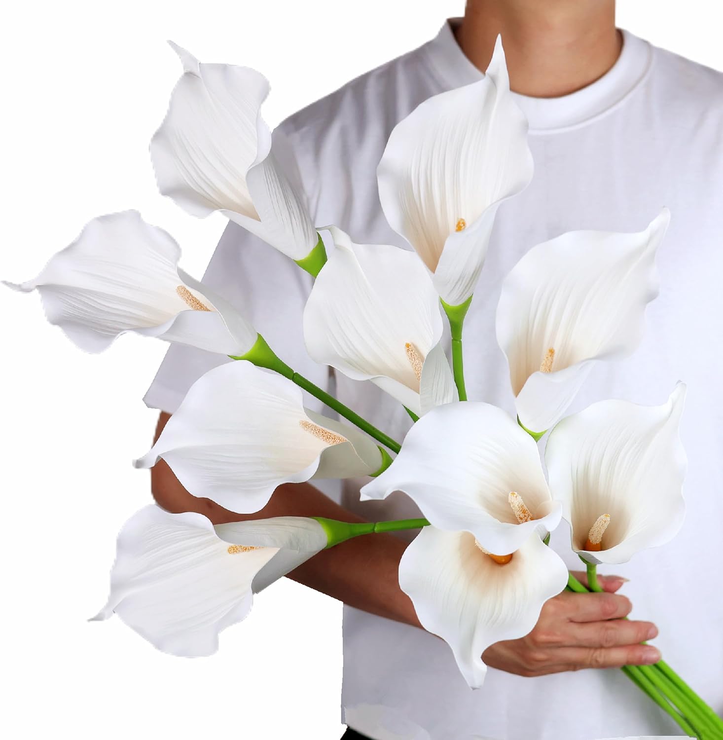 Pack of 10-30" Large Artificial Calla Lily PU Foam Flower Branches for Wedding Bouquet Party Home Decor Mother's Day Birthday Valentine's Day Table Centerpieces (White - 10Pcs)
