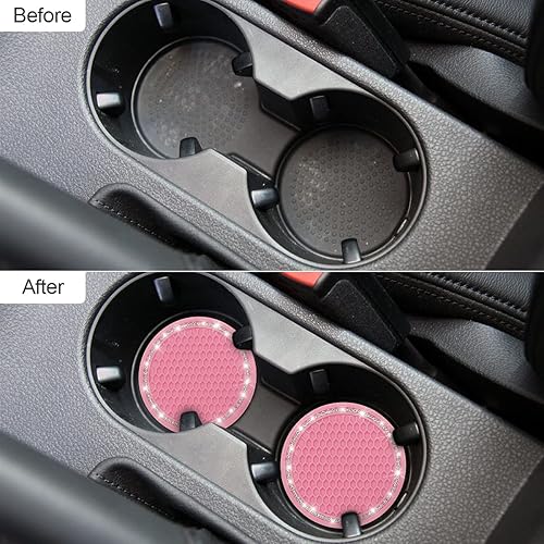 Miniatura 4 de Portavasos para automóvil, 2 piezas, accesorios universales de diamantes de imitación de cristal blanco brillante de 2.75 pulgadas, juego de