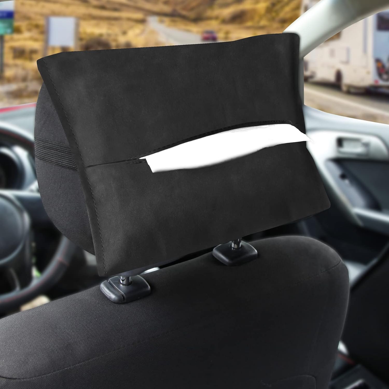 Amazon.com: AUSZUOI 2Pcs Black Car Tissue Holder, Suede Rectangular Car ...