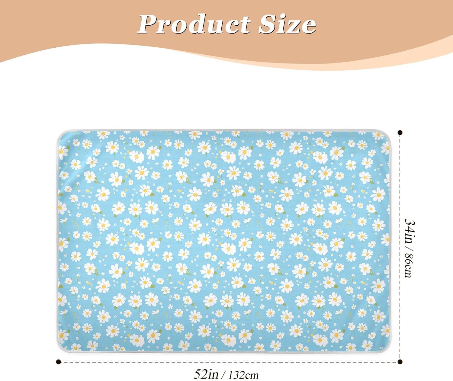 Simple Blue Daisy Extra Large Resuable Bed Underpads Highly Absorbent Pee Pads for Bed Leakproof Quick Drying Incontinence Pads for Infant Toddler , 52" L x 34" W