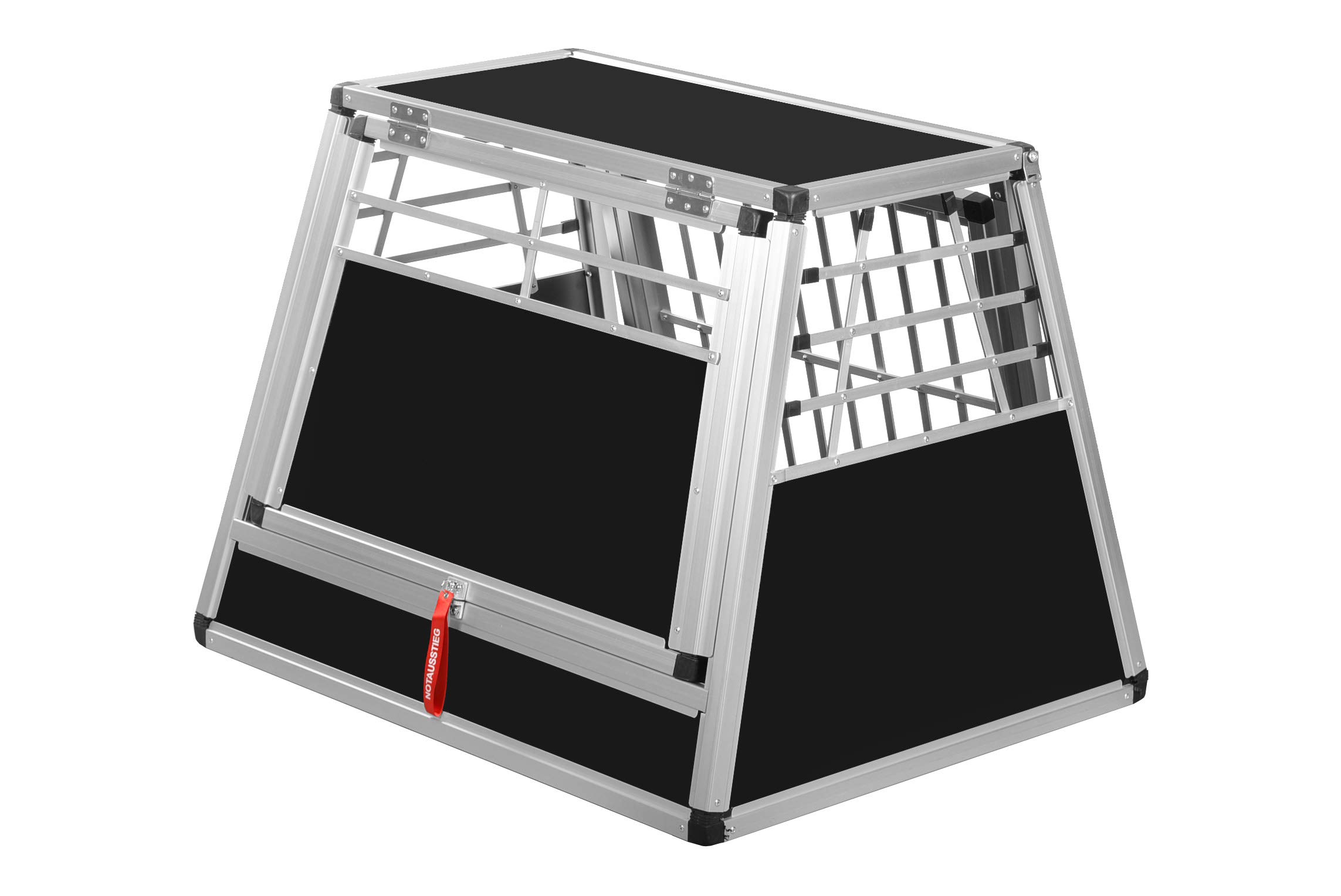 ALPUNA Transportbox N11 – Aluminium Hundebox 72×90×68 cm – Auto Hundebox mit Notausstieg, sicherer Hundetransport im Kofferraum