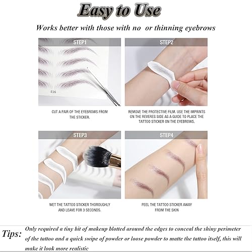 Miniatura 5 de 77 pares de calcomanías de tatuaje de cejas, 4D, impermeables, naturales, para cejas, de larga duración, perfectas para mujeres y niñas (negro)