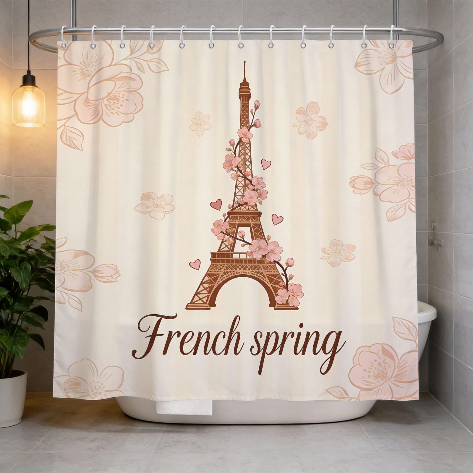 Hongduo 3D Eiffel Tower Shower Curtain for Stalls Bathtubs Romantic Bathroom Decor Shower Curtain Set Polyester Fabric Waterproof 200x200cm/79X79 Inch with Hooks