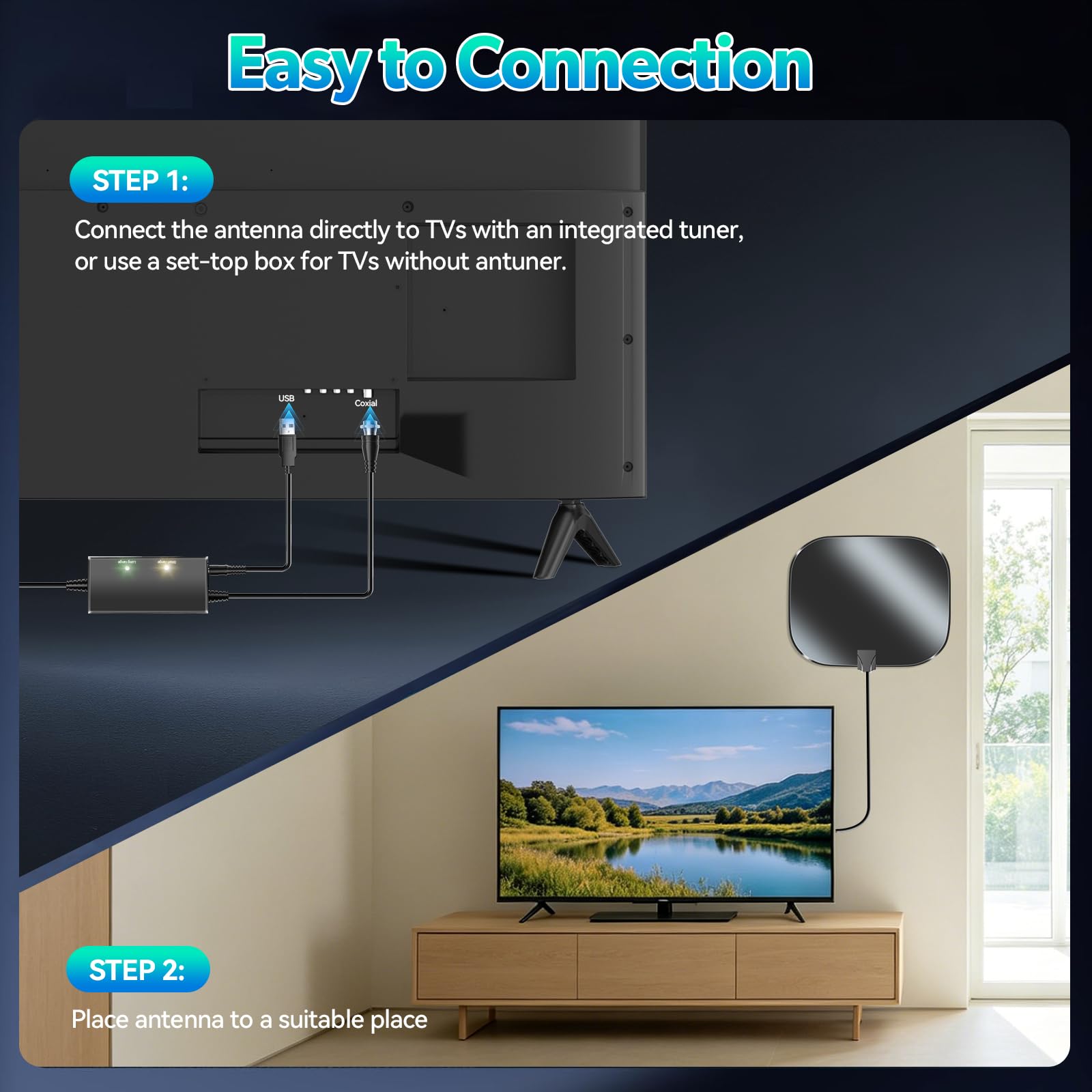 Antenna Digitale per Canali Locali, Antenna TV per Smart TV | Antenna digitale per canali locali, 4K 8K 1080p HD con amplificatore di segnale, cavo coassiale da 4 m