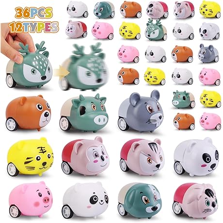 36 Pcs Animals Pull Back Vehicles Toy Set - Mini Toy Racing Vehicles