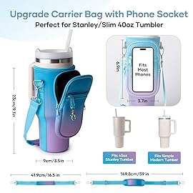 linmaya Water Bottle Carrier Bag with Phone Pocket for Stanley Cup 40/30oz,Insulated Neoprene Water Bottle Holder Cross-boday Bag with Adjustable Shoulder & Handheld Strap Stanley Cup Accessories