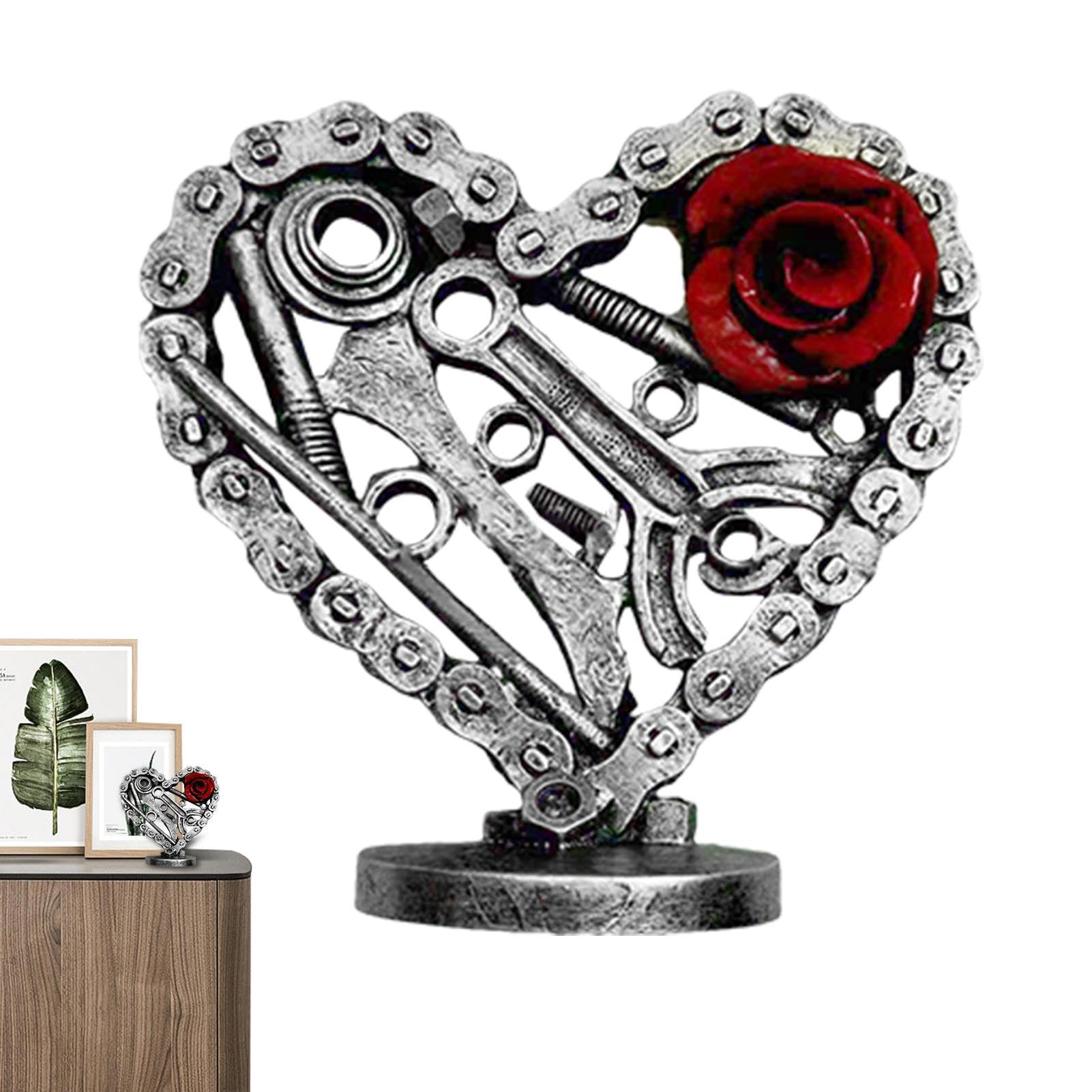 Decorazione Funeraria A Forma Di Cuore In Acciaio Inox Con Scritta 'Du Fehlst' E Rosa - 28x12 Cm - 2