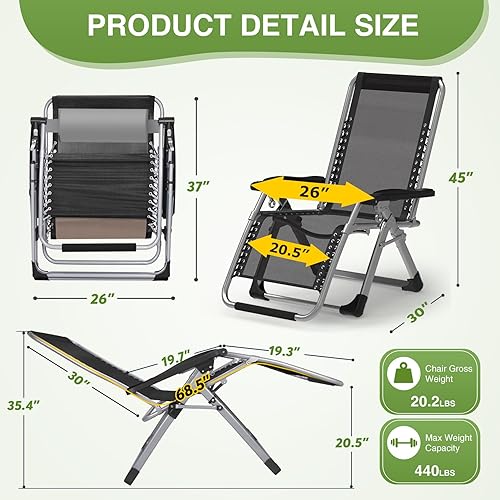 Miniatura 8 de Suteck Zero Gravity - Silla reclinable de camping con cojín extraíble, bloqueo mejorado y soporte para tazas, sillas reclinables de patio