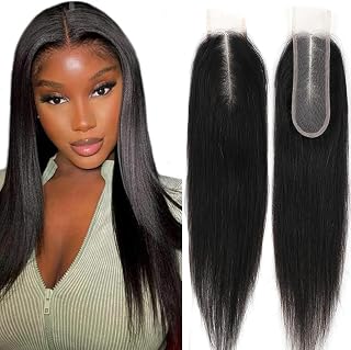 AUTTO 2x6 HD Transparent Lace Closure Straight Brazilian Virgin Human Hair 16" Kim K Middle Part Pre-Plucked Natural Hairline