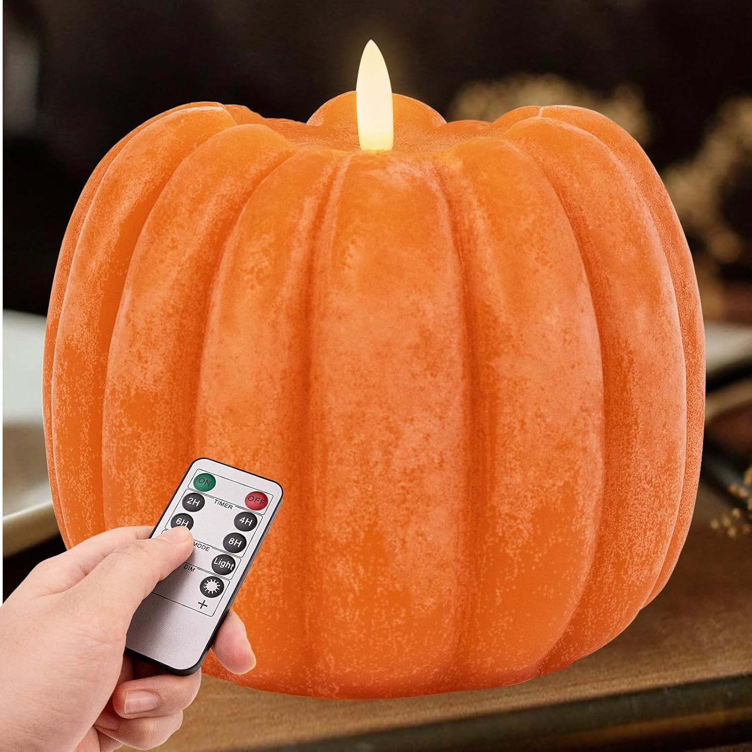 Fall Decorations for Home - Fall Decor - Flickering Flameless Wax Pumpkin LED Candle with Timer Remote Control- Thanksgiving Gifts - Autumn Farmhouse Rustic Harvest Decor for Tiered Tray Table Indoor Orange