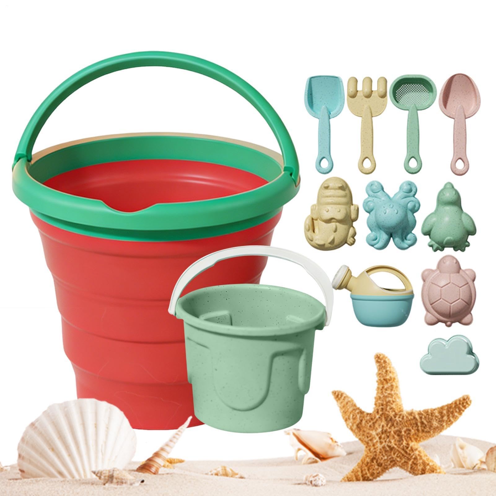 Bucket And Beach Set Kids, 13-Piece Beach Toys Collection For Kids, Foldable Beachs Bucket, Colorful Sand Molds, Outdoor Sand Play Toys For Kid babe Ages 3+ Beachs Travel Vacation