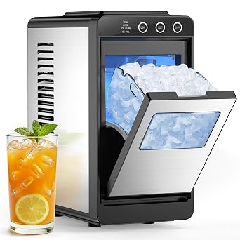 COWSAR Ice Maker Countertop, Portable Ice Machine with Self-Cleaning, 8 Cubes in 6 Mins, 26 lbs/24Hrs, Quiet Commercial Compact Ice Machine for Home, Camping, Bar, Stainless Steel Sliver