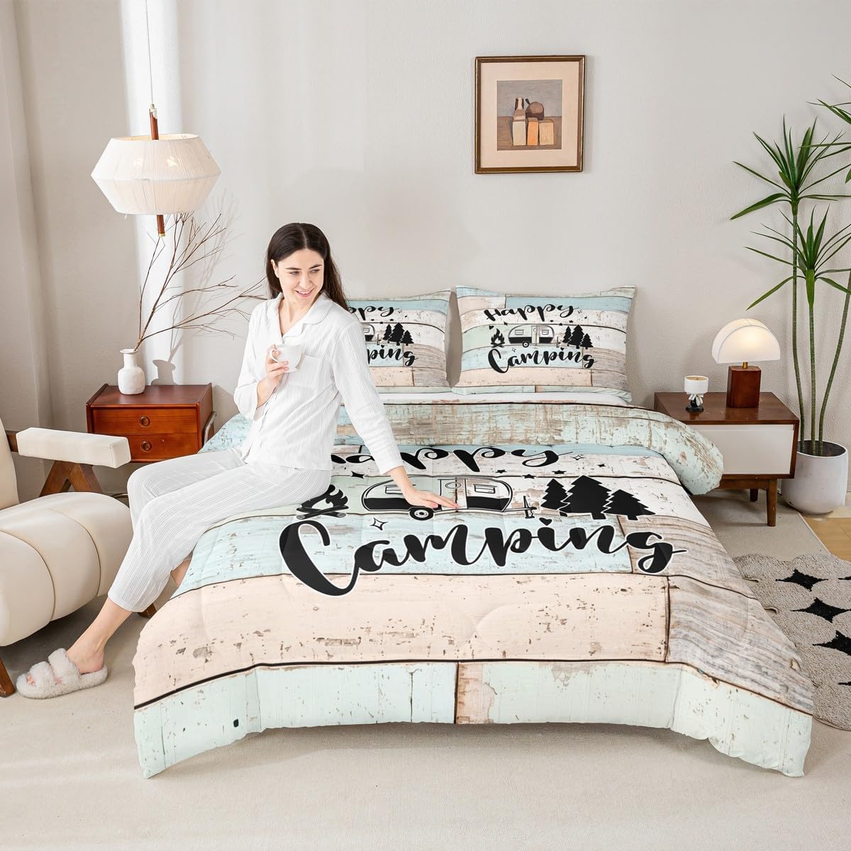 Juego de edredón para caravanacasa rodante tamaño Queen, juego de ropa de cama decorativa para remolque de camping de 3 piezas para niños, niñas y