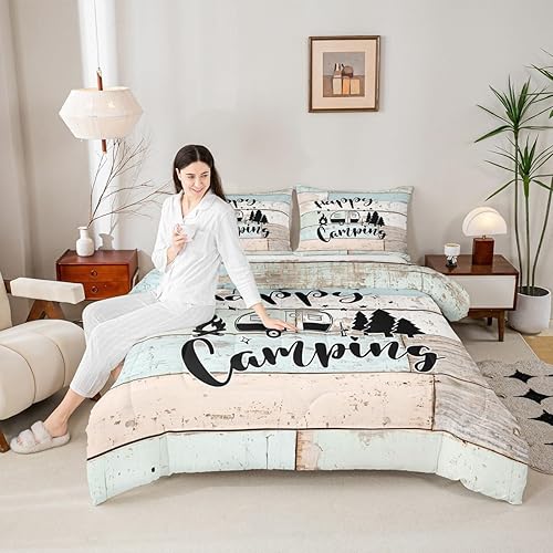Juego de edredón para caravanacasa rodante tamaño Queen, juego de ropa de cama decorativa para remolque de camping de 3 piezas para niños, niñas y