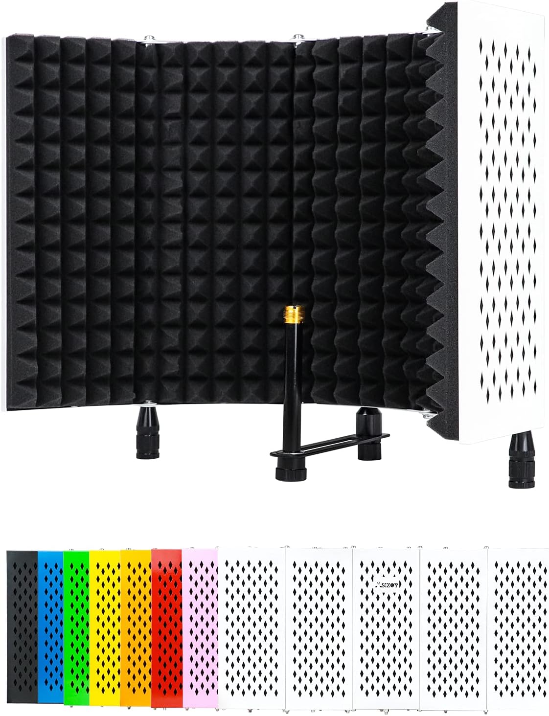5 Panel White Mic Isolation Shield With High Density Mic Sound Absorbing Foam Shield For Vocal/Acoustic Podcasts Singing And Broadcasting Gaming Foldable Studio Recording Sound Shield