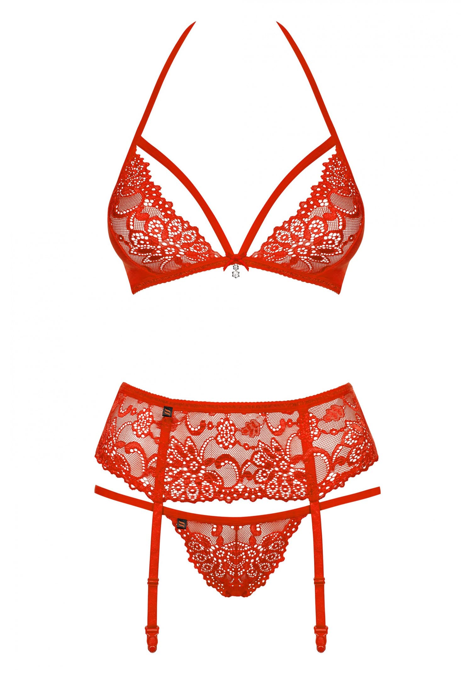 Selente Ensemble Lingerie Femme 3 ou 4 pièces: Soutien-Gorge, (Porte-Jarretelles), String et Bandeau pour Les Yeux en Satin, fabriquée dans l'UE.