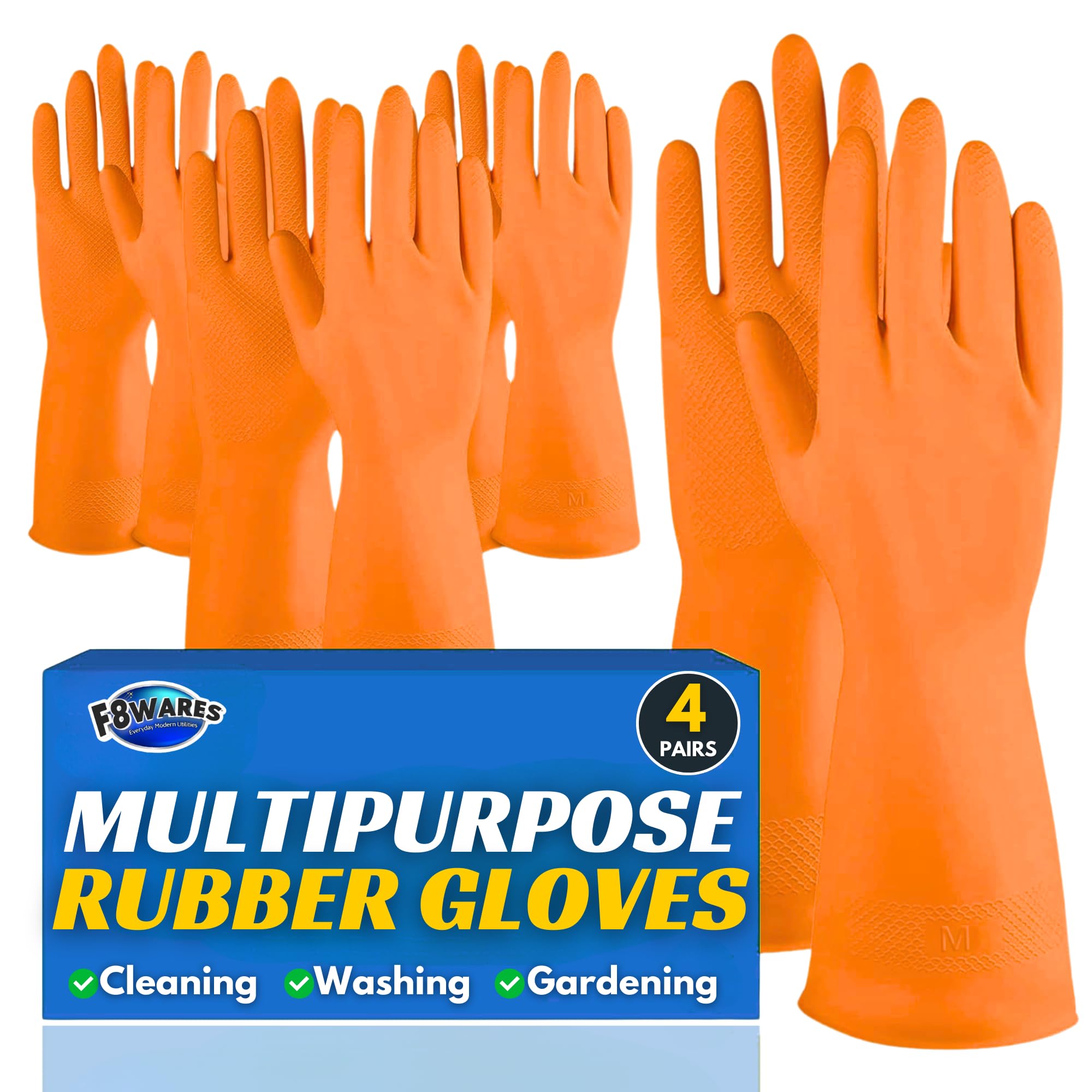 F8WARES 4PK Heavy Duty Hand Gloves - Rubber gloves for cleaning - Gloves for Washing Utensils - Gardening Gloves - Dish Washing Gloves - Suitable for Industrial Bathroom Toilet Use (Large, Orange) (B0D7ZYL8MB) Amazon Price History, Amazon Price Tracker