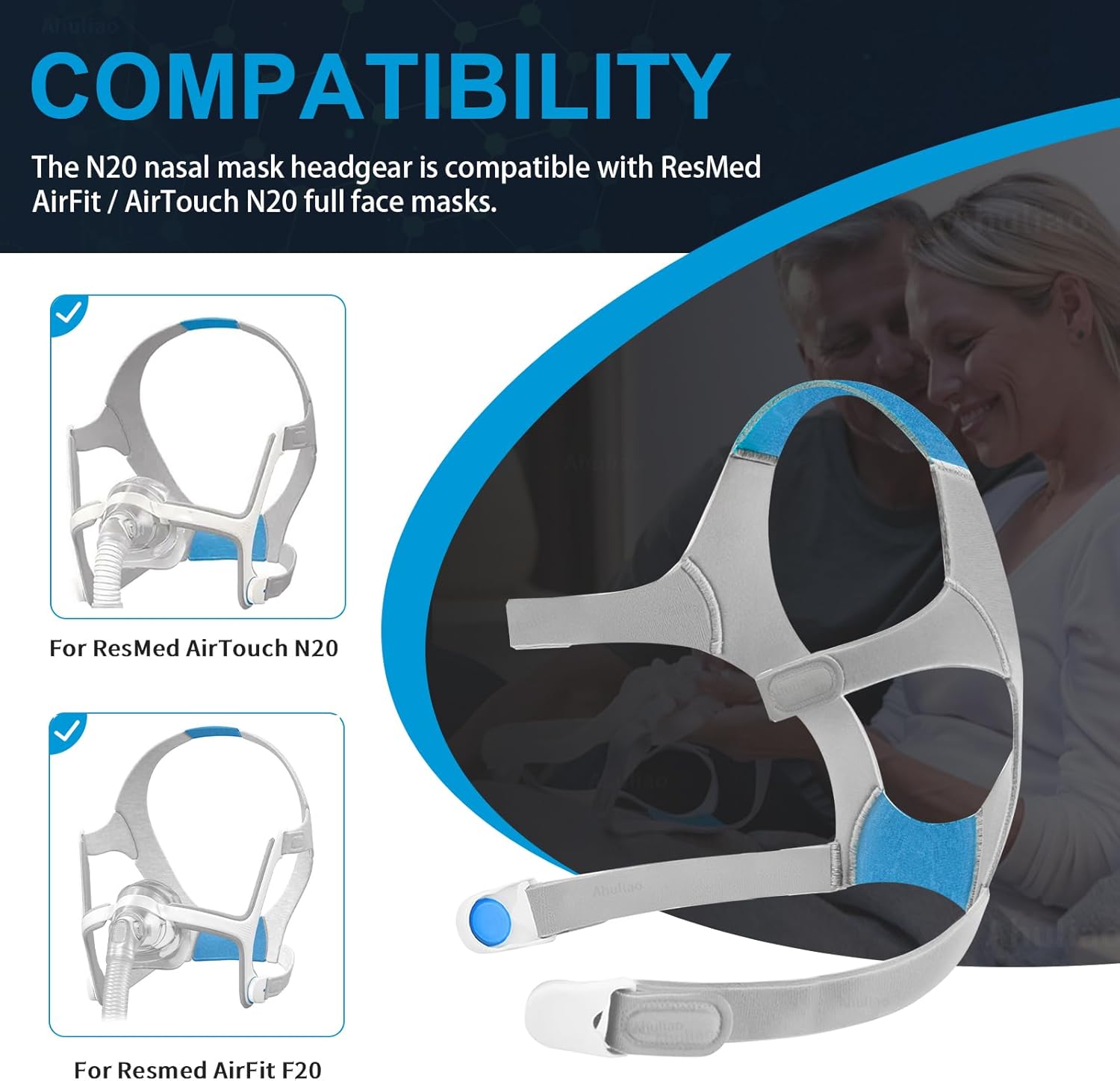 N20 Headgear Compatible with ResMed AirFit N20 / AirTouch N20 Nasal Mask Headgear - Standard/Medium (2 Pack N20 Nasal Mask Headgear） - Image 2