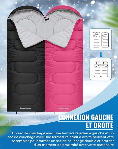 KingCamp Sac de Couchage Oasis 3-4 Saisons Imperméable et Léger pour Le Camping (Enfants et Adultes) - Reliable Gauche/Droite en Double Sac, Idéal pour Les Voyages et Activités Plein Air - 5