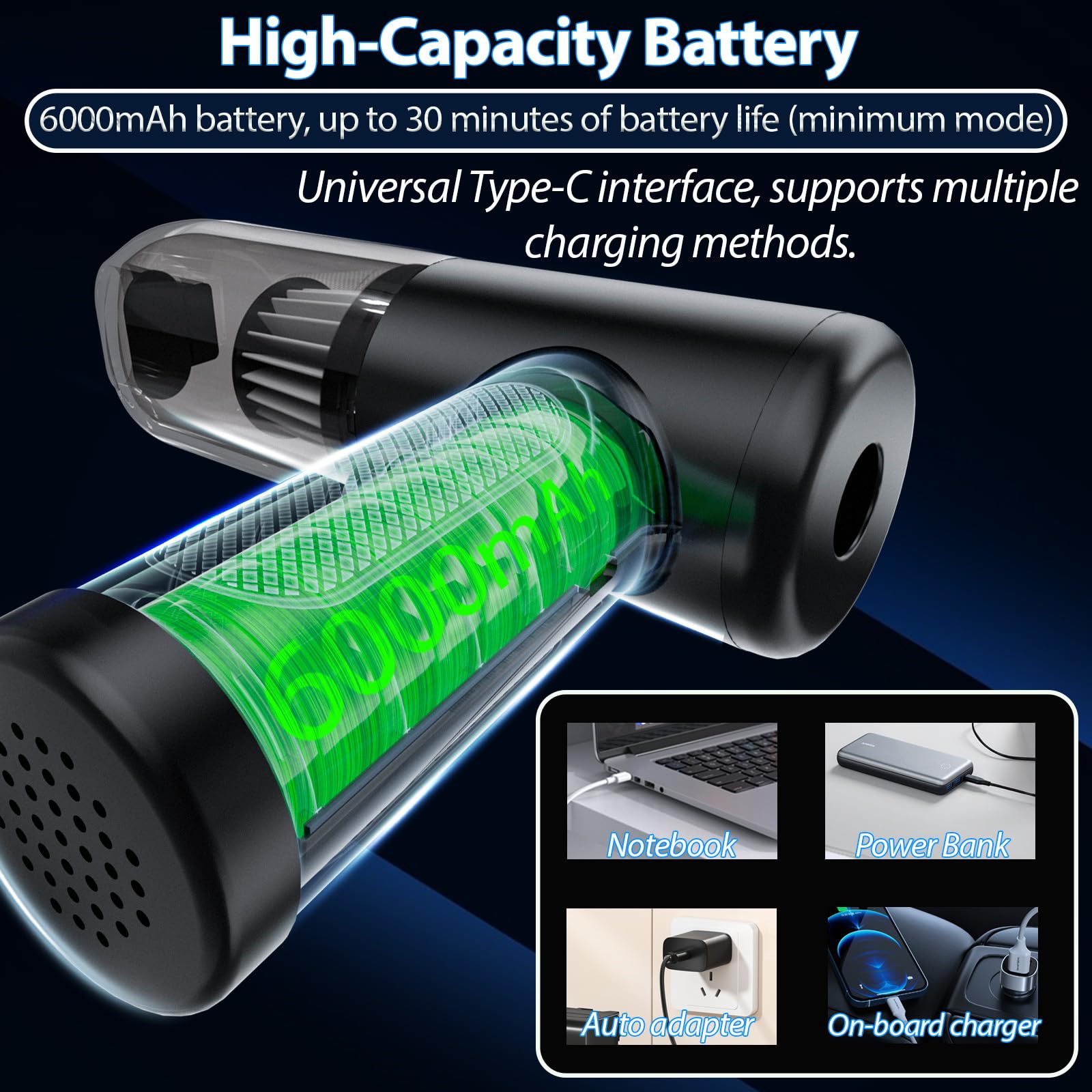 4-in-1 Draadloze Handstofzuiger, Mini Auto Stofzuiger Stofblazer, 25.000 Pa Krachtige Krachtige Zuigkracht borstelloze motor, 6000mAh batterij, 1-touch leegmaken, voor auto/thuis Zwart, EVA-tas