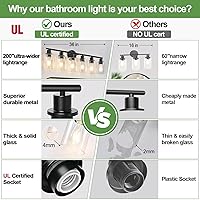 Vista 2 de 6-Light Bathroom Light Fixtures, Black Modern Vanity Lights with Clear Glass Shade, Bathroom Wall Lamp for Mirror Kitchen Living Room Hallway
