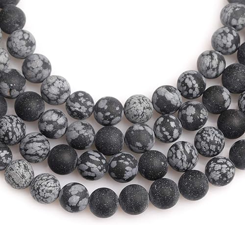 Miniatura 3 de GEM-Inside - Cuentas pequeñas de piedra natural de 0.394 pulgadas (0.394 in) de obsidiana negra, copo de nieve, jaspe esmerilado para hacer joyas,