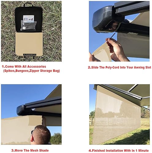 Miniatura 3 de Tentproinc Toldo para autocaravana de 8 pies x 17 pies y 3 pulgadas (ajuste para toldo de 18 pies) de malla beige, protector solar UV para toldo de