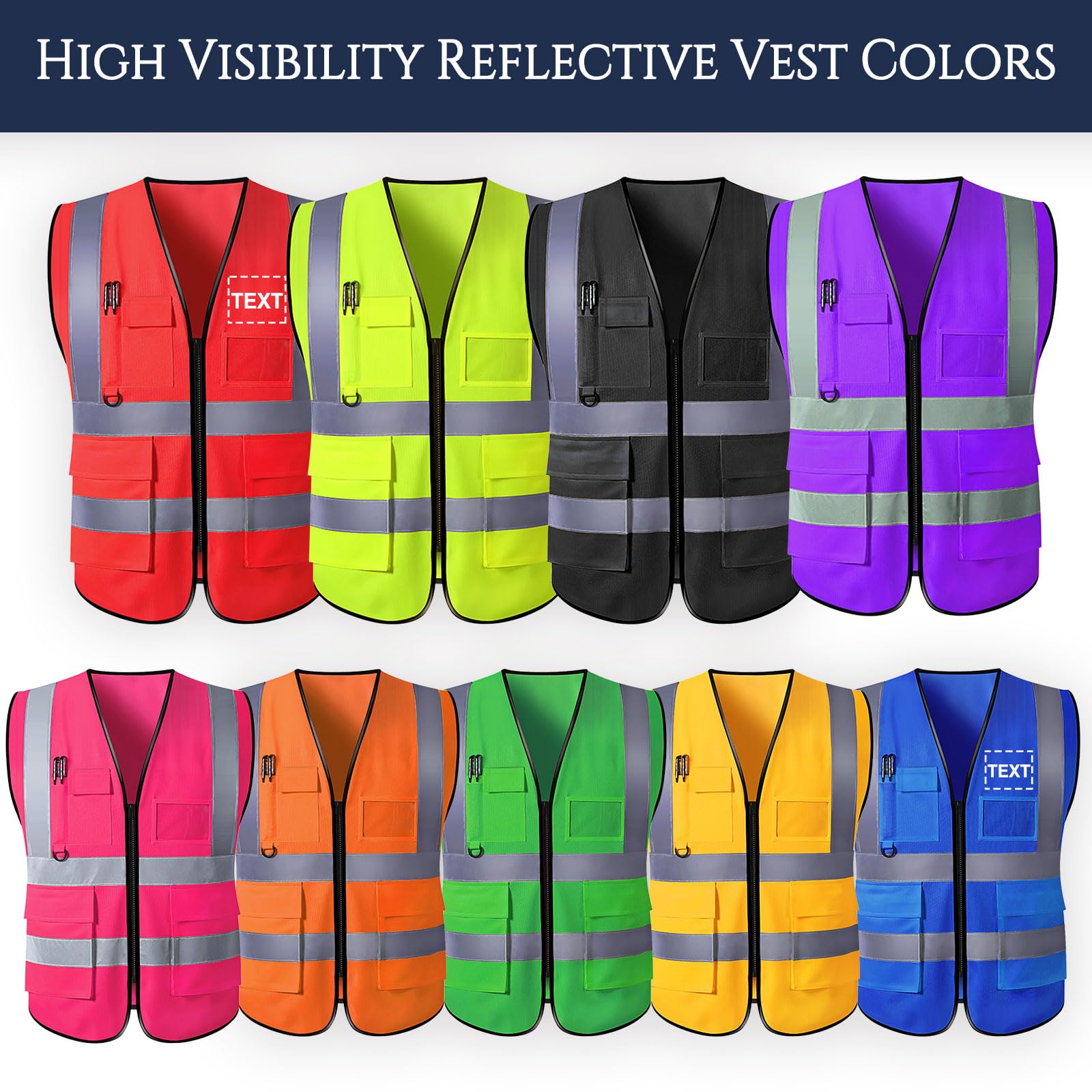 Gilet di sicurezza personalizzato da uomo con logo Gilet di sicurezza ad alta visibilità riflettente con tasche e costruzione con cerniera Indumenti da lavoro protettivi per esterni